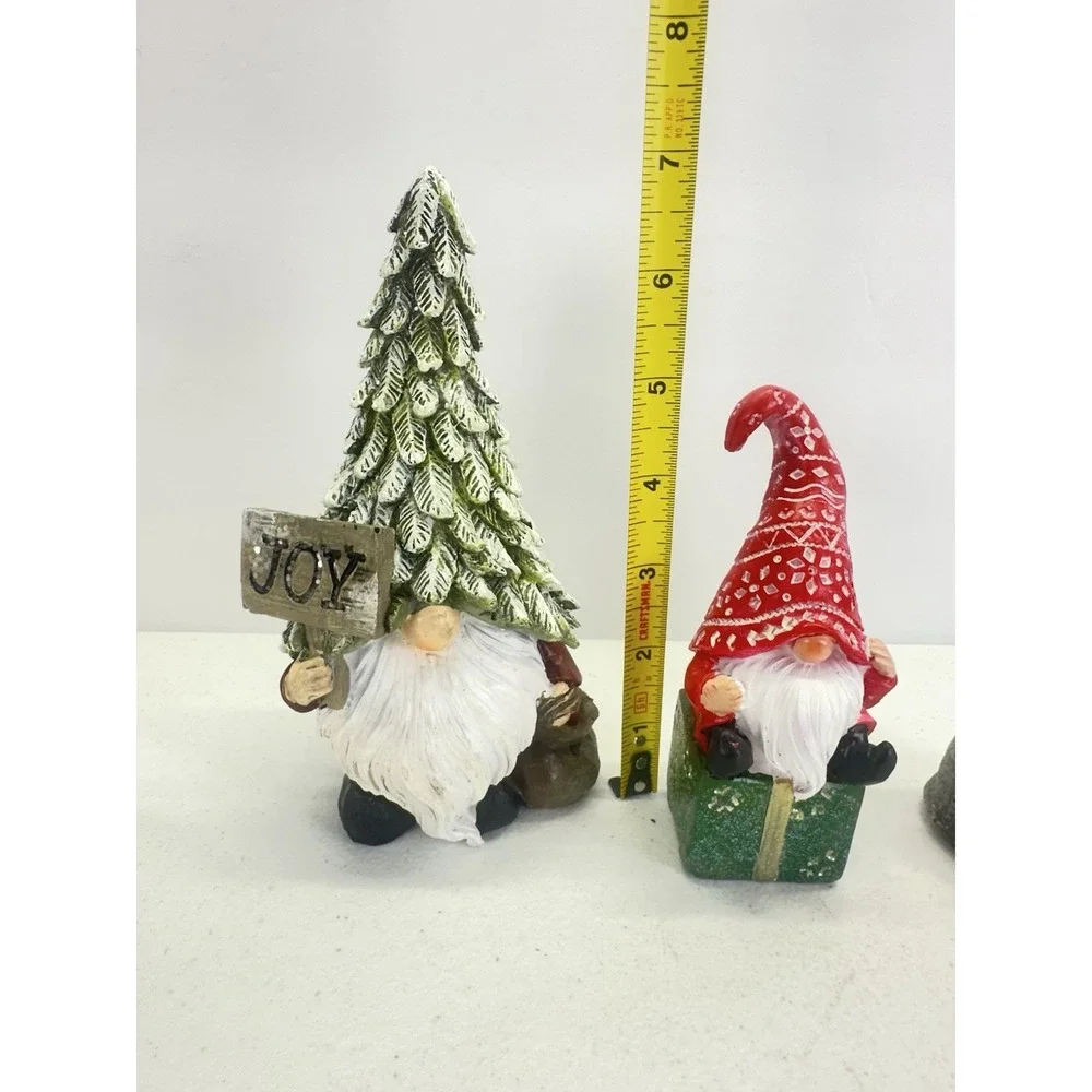 Christmas Gnome Figurines Set of 3 Resin Holiday Decor Tree Hat JOY Gift
